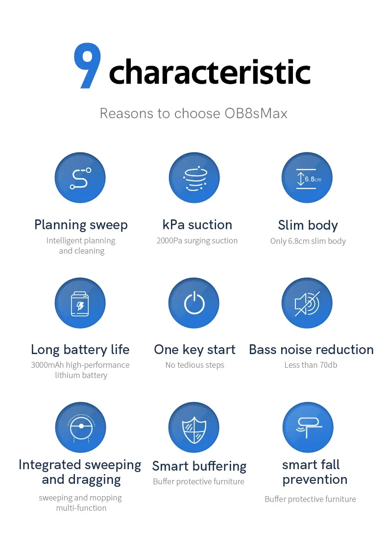 Description Picture 3 of itemObowal Sweeping Robot Vacuum Cleaner APP Control Automatic Water Tank Sweep & Wet Mopping Vacuum Cleaner Mute Pet Hair For Home