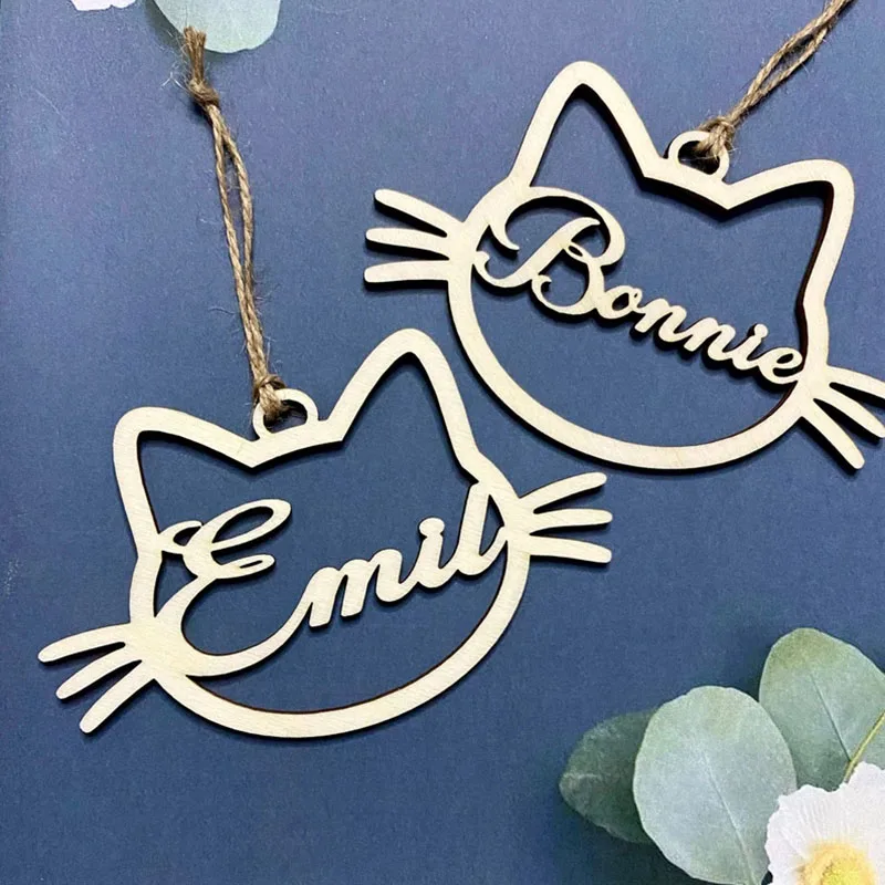 Christmas Decorations Wooden Animal Plaques Decor Vintage Christmas Personalized Wooden Paw Ornament Dog Cat Angel Wings Name Hanging Pendants New Year Kids Gift