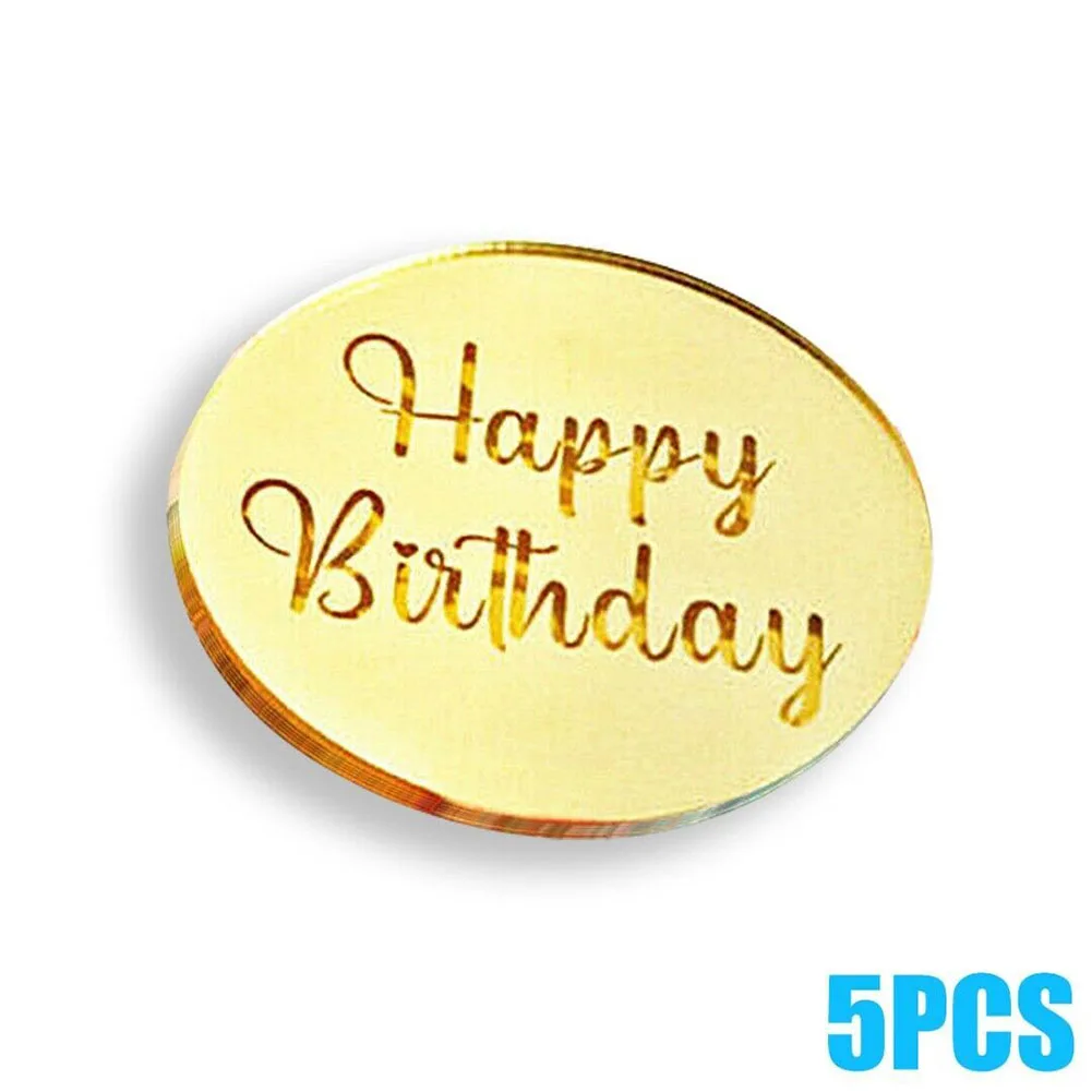 5/10/20Pcs Happy Birthday Cake Topper Acrylic Cupcake Disc Topp Ers Rose Gold Party Silver Cake Decor For Birthday Party Dessert