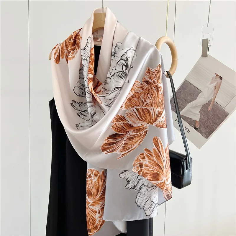

Spring 100% Silk Scarf Women Office Lady Neck Scarves Neckerchief Bandana Foulard Shawl Four Seasons Kerchief Popular Sunscreen