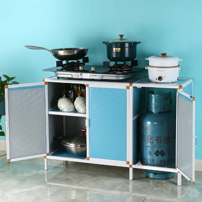 Cabinet Simple Kitchen Household Stainless Steel Aluminum Alloy Stove Cabinet Gas Stove Shelf 2