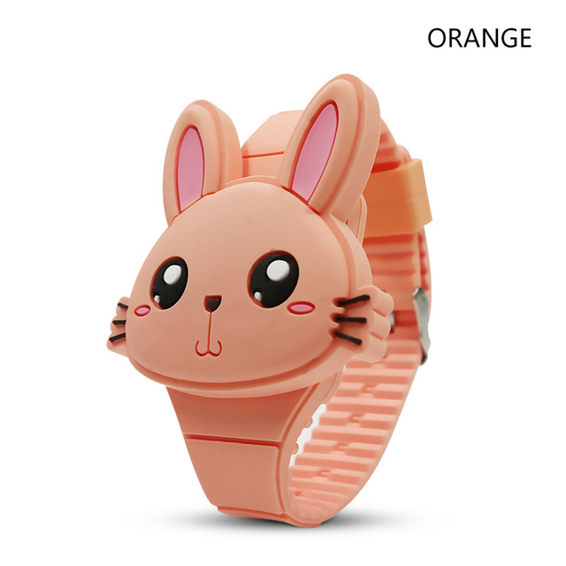 Rabbit Girls Watches with Bracelet Flip Cover Rubber Led Digital Kids Watch Child Clock Relogio Infantil Menino