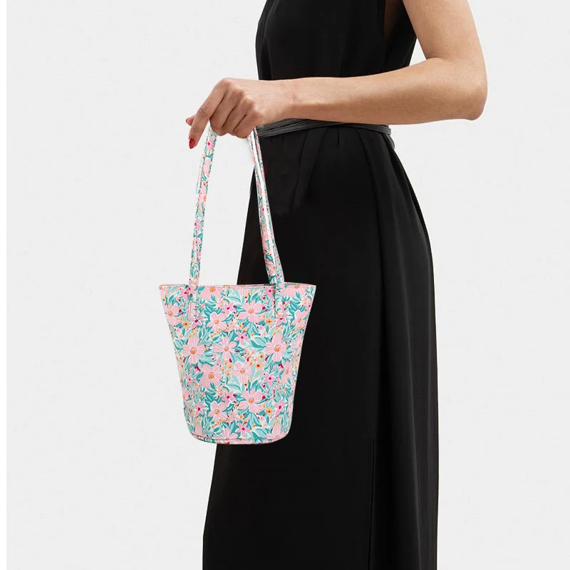 2PCS Fashion New Ladies Printing Shoulder Bag Daily Shopping Party Snacks Fruit Bag Large Capacity Tote Round Bucket Small Handb