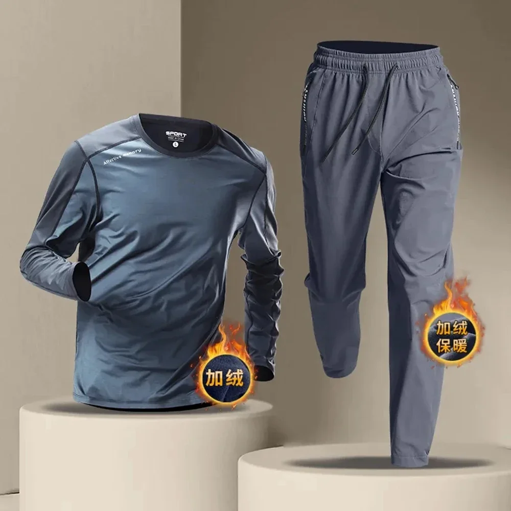 

Velvet Sports Running Set for Men, Warm Sports Clothes, Quick Drying, High Elastic, Fitness, Cycling, Training, New, Winter
