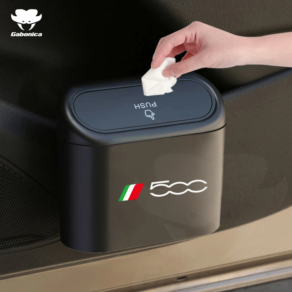 New Car Trash Bin Hanging Vehicle Garbage Dust Case Storage Box Trash Can For Fiat 500 500C 500X 500L Auto Interior Accessories