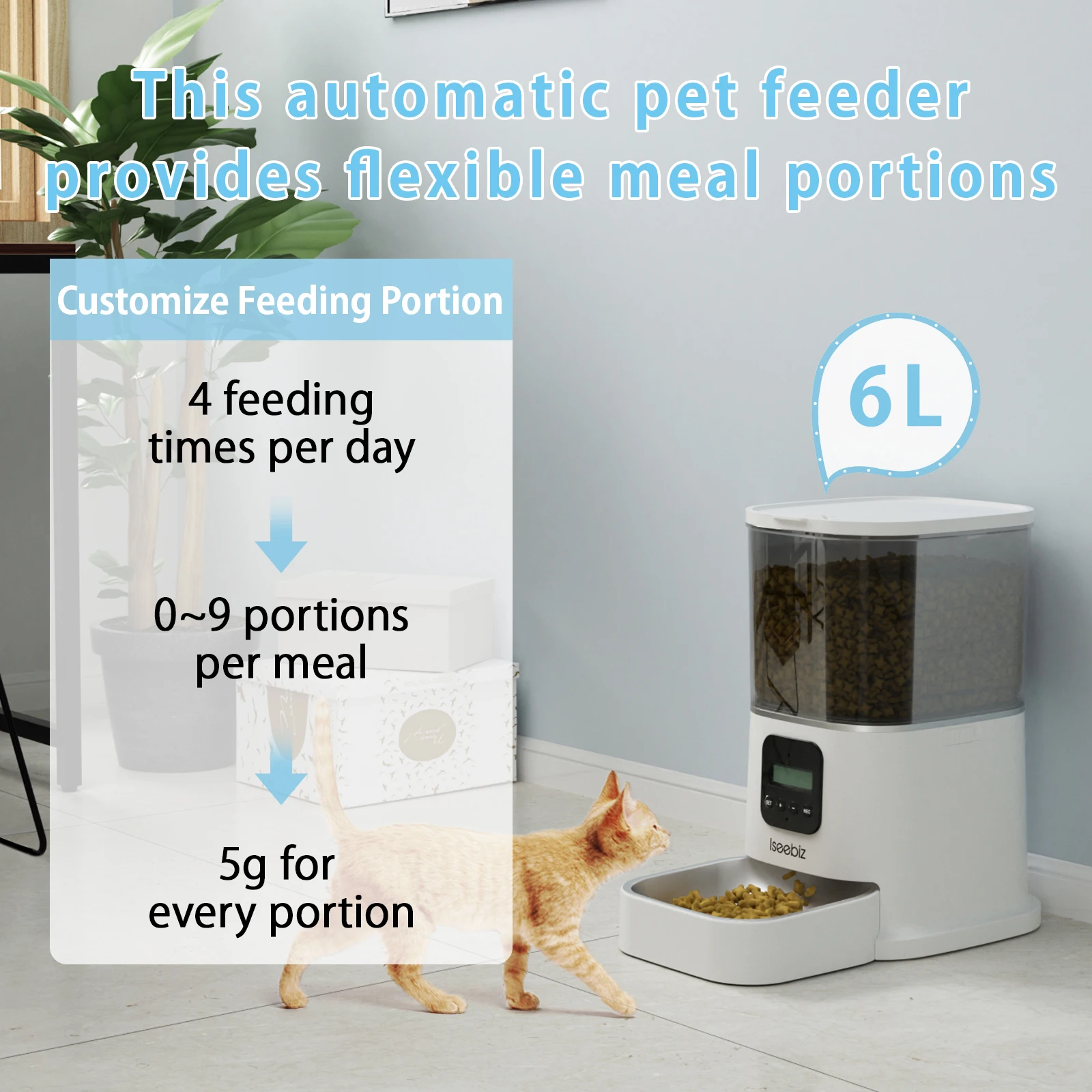 Iseebiz Automatic Feeder Large Feeders for Cats Dogs 6L Smart Dog Dispender with Camera Food Vending Machine Pet Supplies