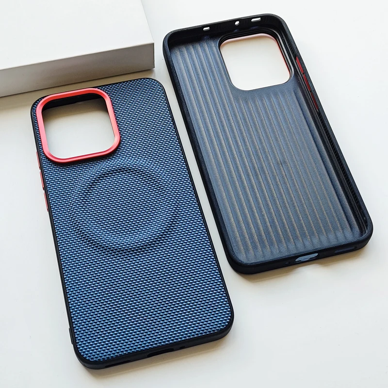 Luxury Weave Magnetic Leather Case with Wireless Charging and Anti-fall Protection