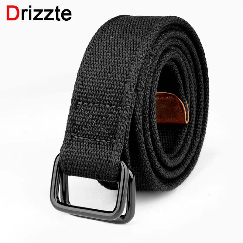 Drizzte 플러스 사이즈 100-190cm 빅 & 톨 망 더블 링 버클 코튼 캔버스 천 패브릭 벨트 웹 블랙 허리 청바지
