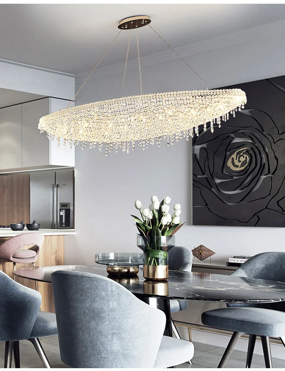 Description Picture 6 of itemCrystal Bead Pendant Lights Post-modern Chrome Lighting Fixture Hanging Lamp for Ceiling LED Lustre Home Decor