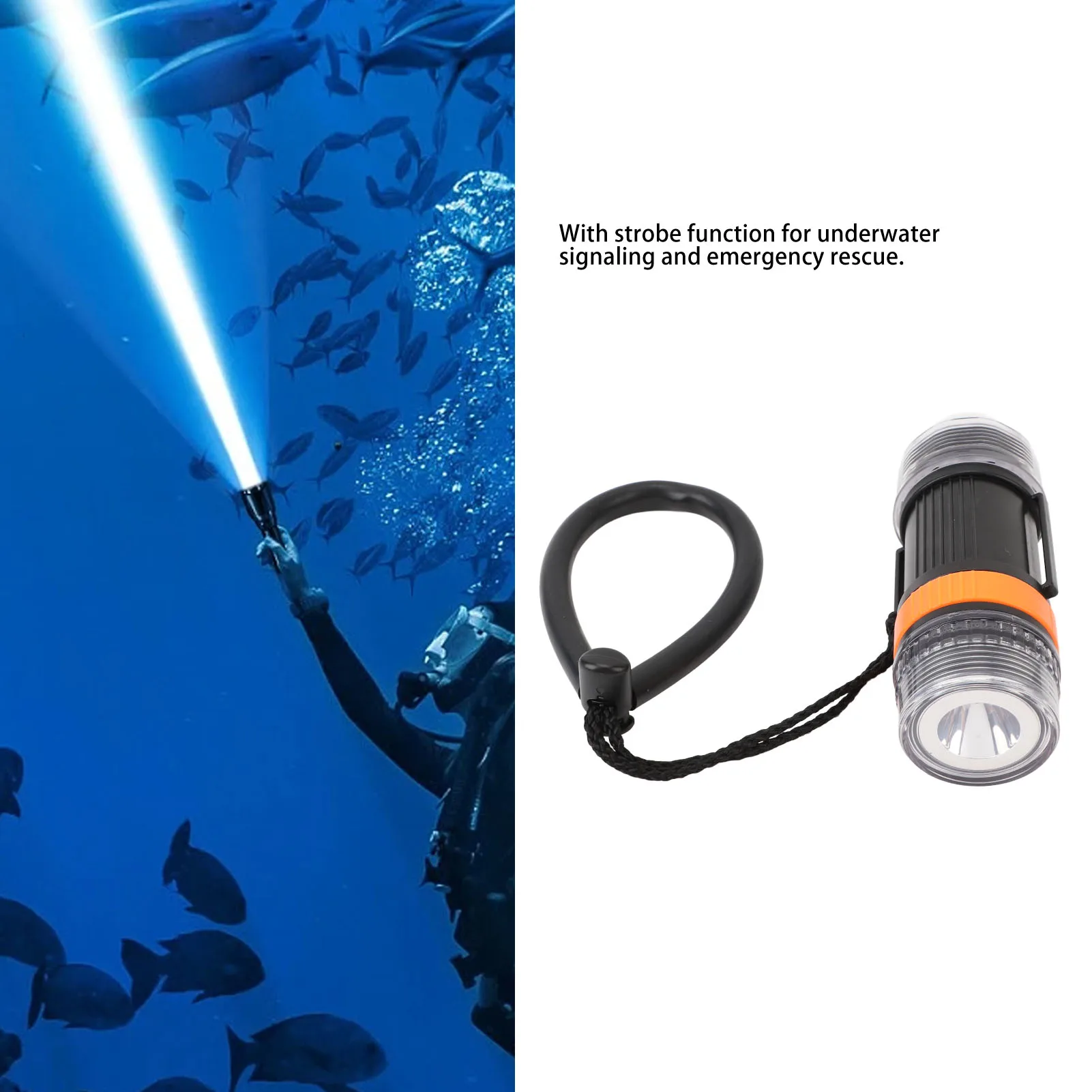 Diving Strobe Flashlight High Brightness LED Waterproof  Battery Powered 60M Dive Strobe Light for Underwater Adventure