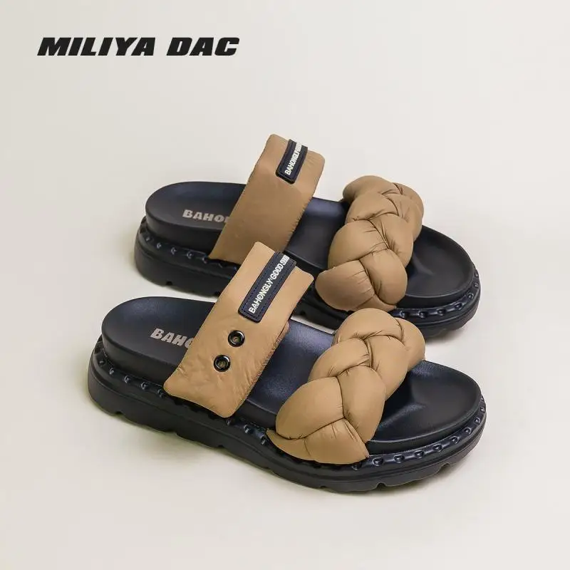 

European Station New Summer Silk Slippers Women's Fashion Rope Design Classic Comfortable Thick Sole Black Slippers