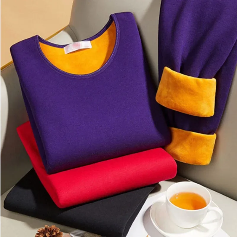 Women's Thermal Underwear Set Cotton Thickened Plus Size Bottomed Warm Shirt Autumn Winter Clothes Trousers Long Johns For Women