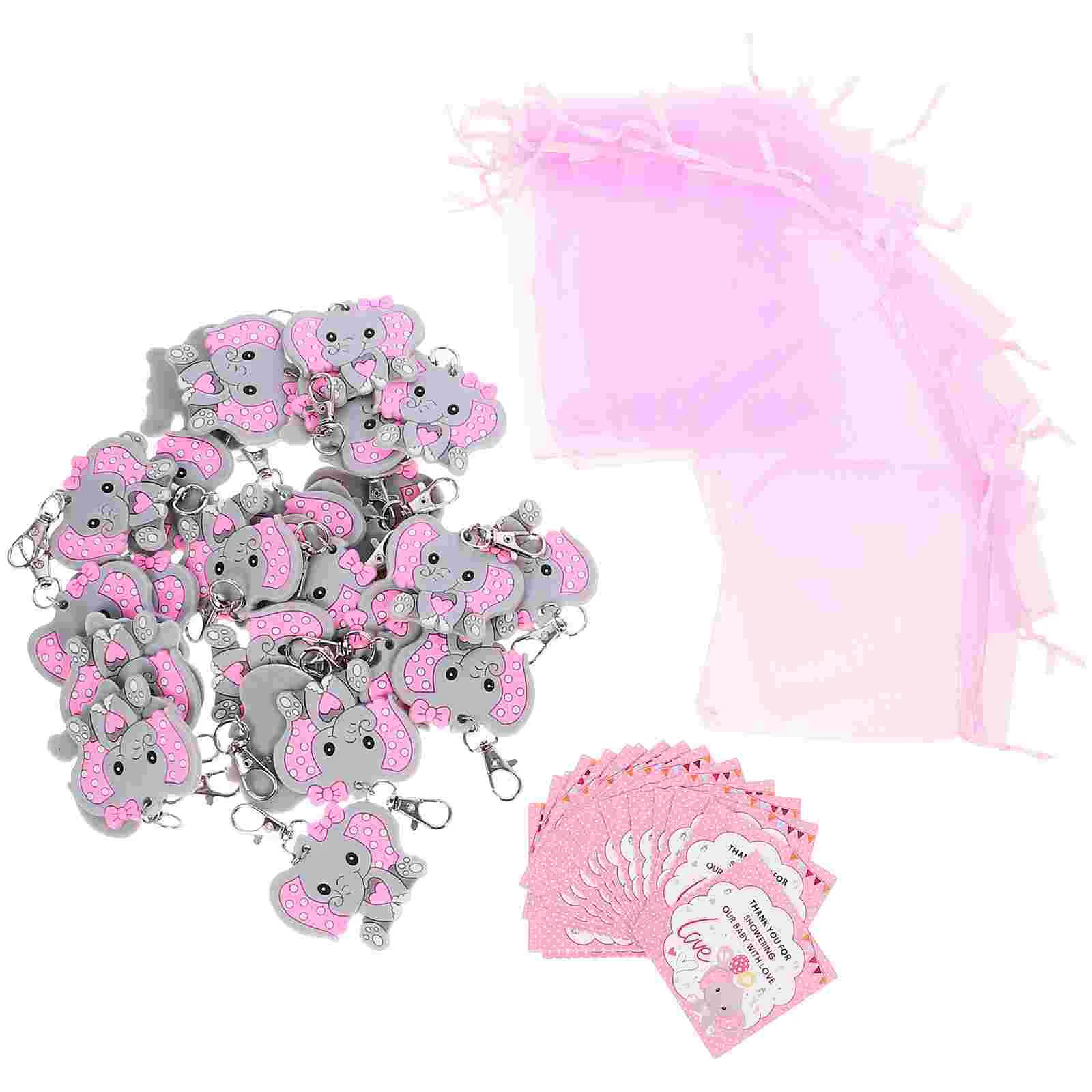 

30 Sets Baby Shower Return Favors for Guests Baby Shower Elephant Keyrings Thank You Tags Organza Bags