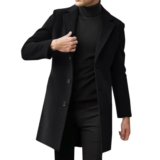 2025 Fashion Men Wool & Blends Mens Casual Business Trench Coat Mens Leisure Overcoat Male Punk Style Blends Dust Coats Jackets 1