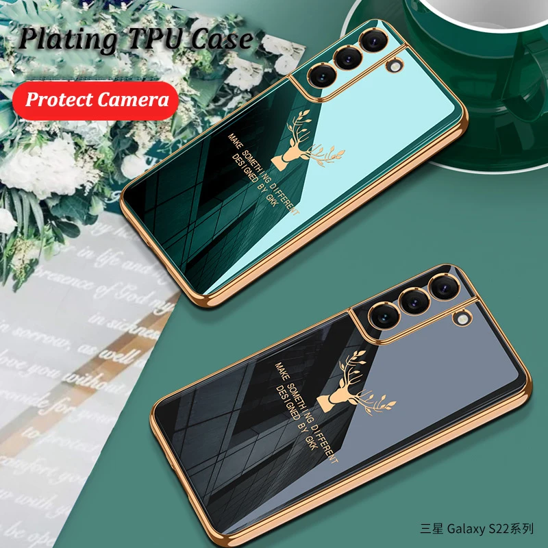 Per Samsung Galaxy S22 Ultra S22 Plus 5G Custodia Placcatura Tpu Full Protect Camera Protector Soft Black Green Phone Cover Funda Coque