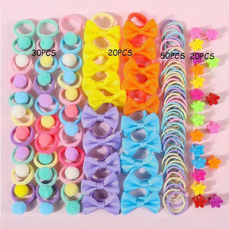 Hair Accessories 120PCS Set For Girls Bowknot Hair Band Children Ponytail Holder Ties Kids Elastic Rubber Bands