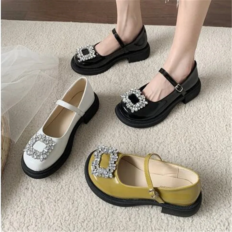 

Shoes Woman 2023 Female Footwear Clogs Platform Round Toe Oxfords Low Heels Patent Leather Ballet Flats Crystal Modis New Dress