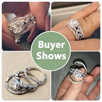 Newshe 3 Pcs Wedding Rings Set for Women 925 Silver 2.6Ct Princess Cut White Blue AAAAA CZ Luxury Bridal Engagement Jewelry - Image 6