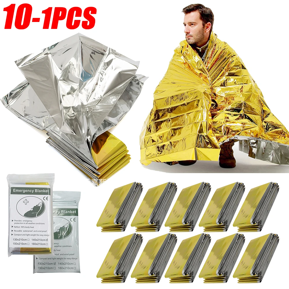 Emergency blanket 10-1PCS Thermal Windproof Outdoor Survive First Aid Military Rescue Kit Waterproof Foil Blanket Hiking Camping