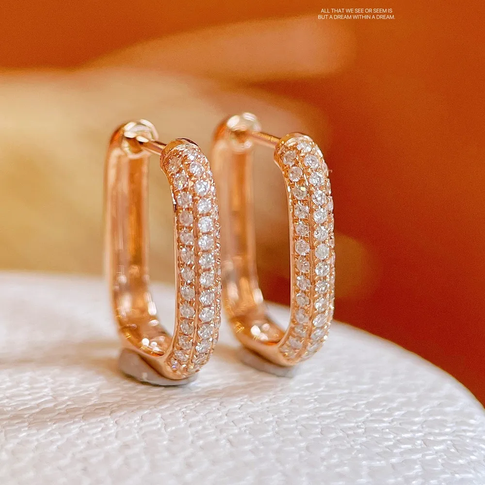 

UBESTNICE Women Real 18K Solid Rose Yellow Gold AU750 Fine Jewelry Geometric U Shape Diamonds Drop Earrings Party Gift All-match