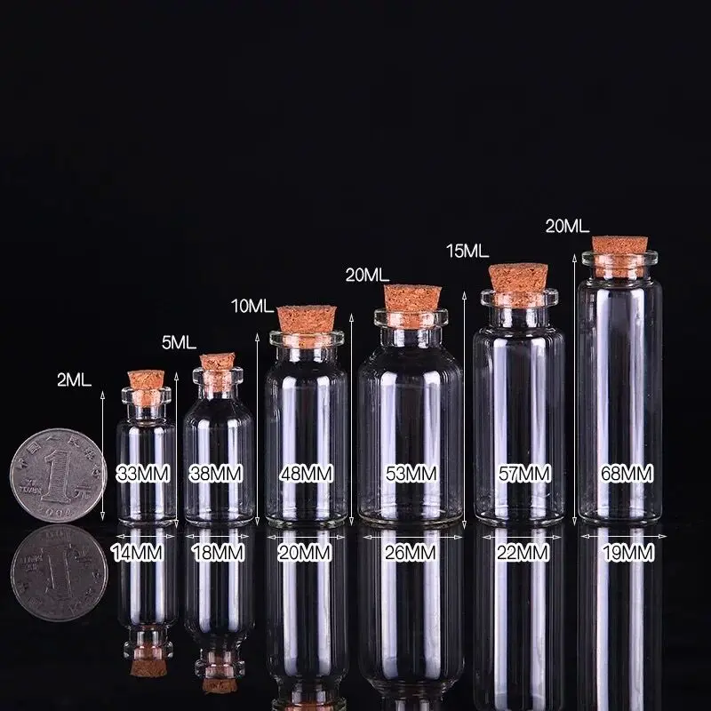 1/2/3X 2/5/10/20ml Small Bottle Plastic Jars Decoration DIY PET Containers Mini Cheap Message Vials Ornaments Cork Stopper Jar