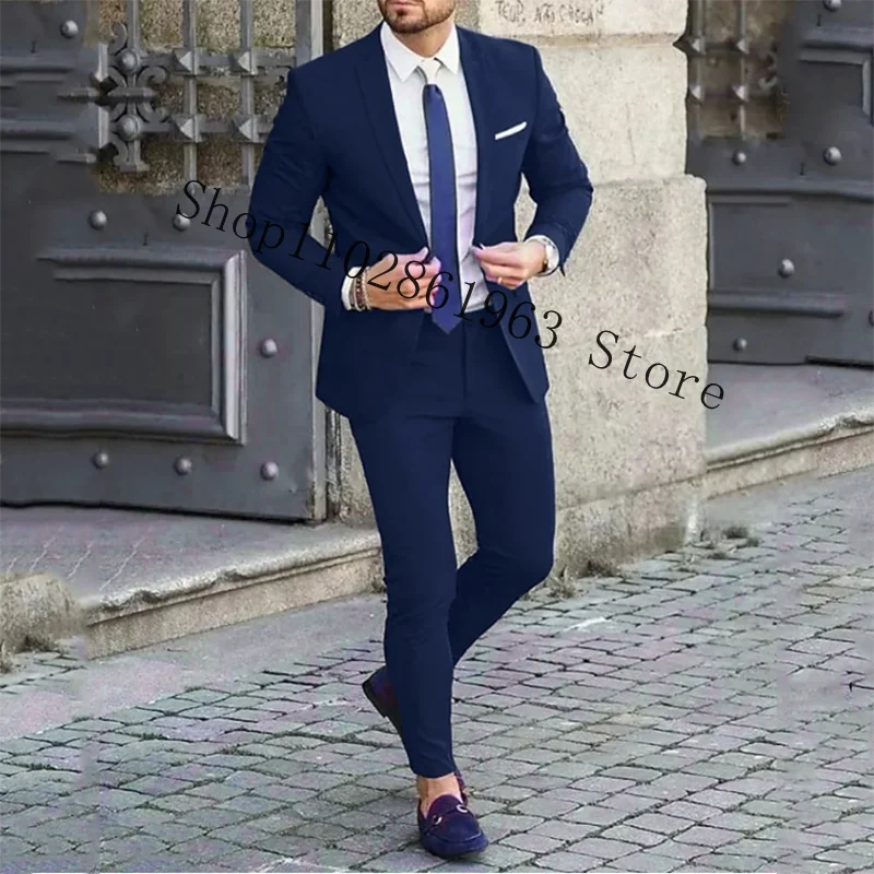 Burgundy Suits Men Blazer Slim Fit 2 Pieces Tuxedos Casual Groomsmen Wedding Suits Groom Tuexdos Jacket Pants Trajes De Hombre 3