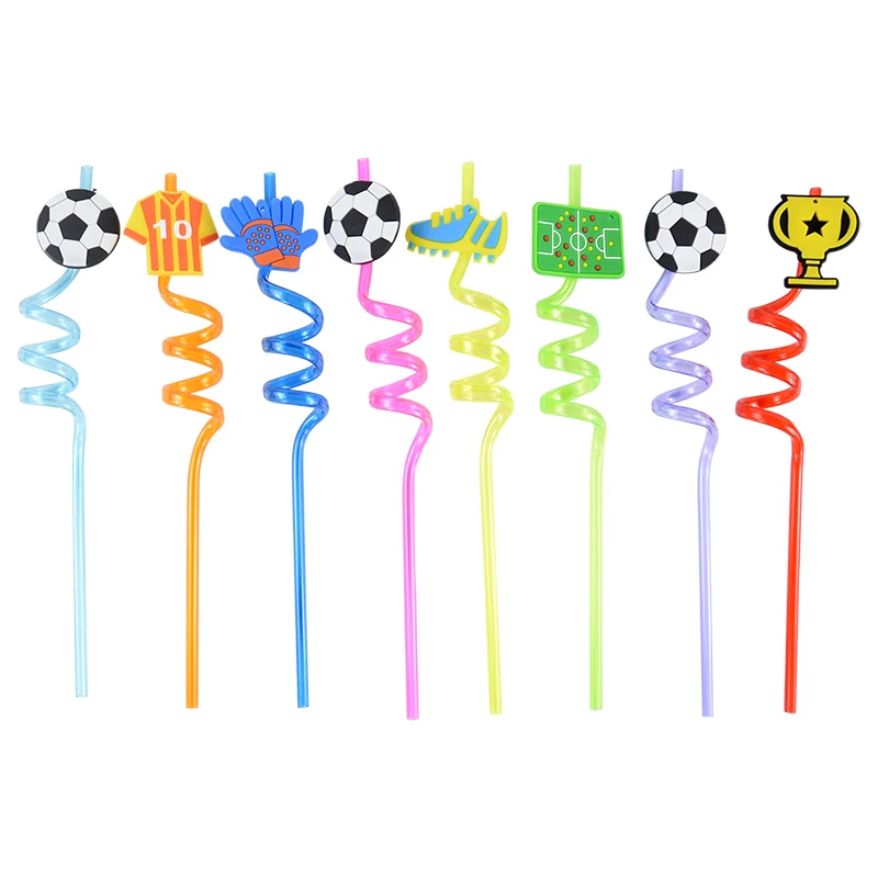 

8Pcs Football Theme Straws Reusable Cartoon Drinking Straw Sport Boy Birthday Soccer Party Decorations Supplies