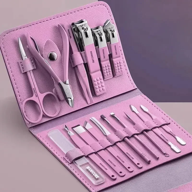 Nail Cutter Set 16pcs/set Stainless Steel Nail Clippers Set Folding Bag Manicure Cutter Kits Scissors Makeup Beauty Tool