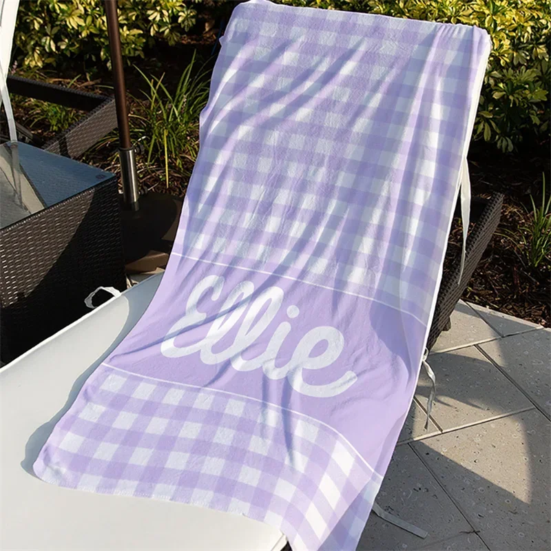 Colorful Grid Name Towel Font Personalized Beach Towel Bath Towel Multi-Color Pool Name Towel Bath Towel