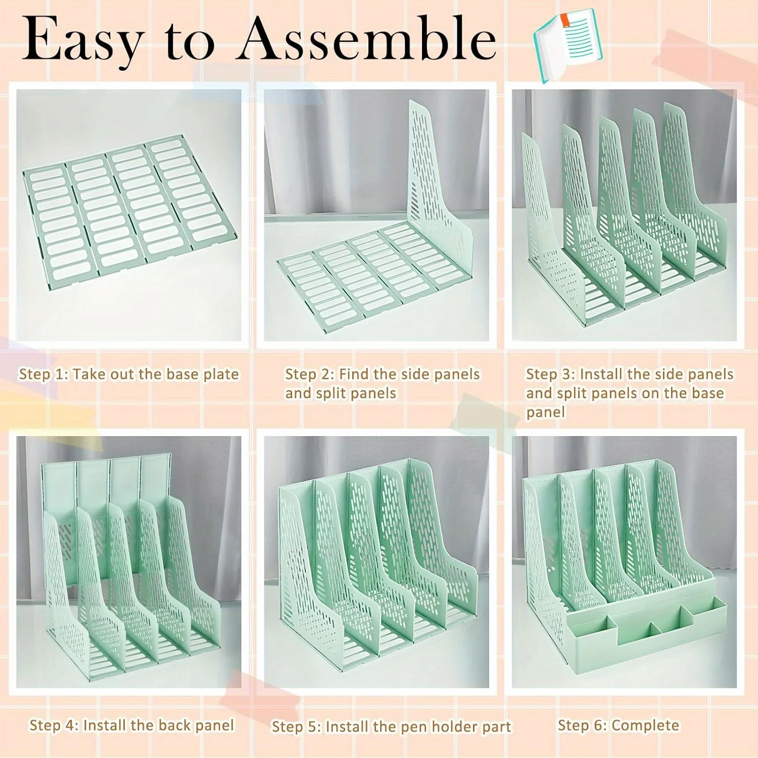 4 Packs Plastic Desk Organizer File Folder, Desktop Magazine Holder, Office File Sorter Rack, Vertical File Dividers 6