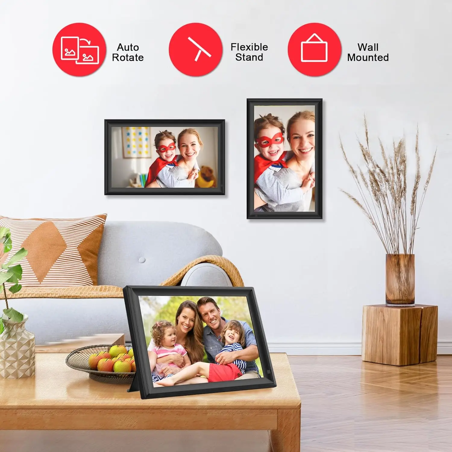 FRAMEO WiFi Digital Picture Frame 32GB Smart 15.6 Inch Digital Photo Frame FHD IPS Touch Screen,Wall-Mounted, Auto-Rotate Easy S