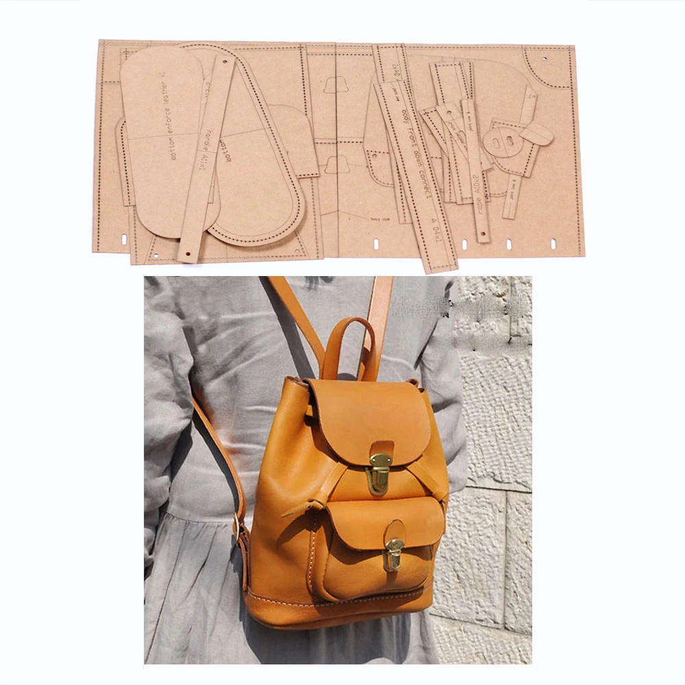 DIY leather craft backpack sewing template 500gsm kraft paper die cutting template hollowed stencil 25x21x10cm, leather craft template, sewing template