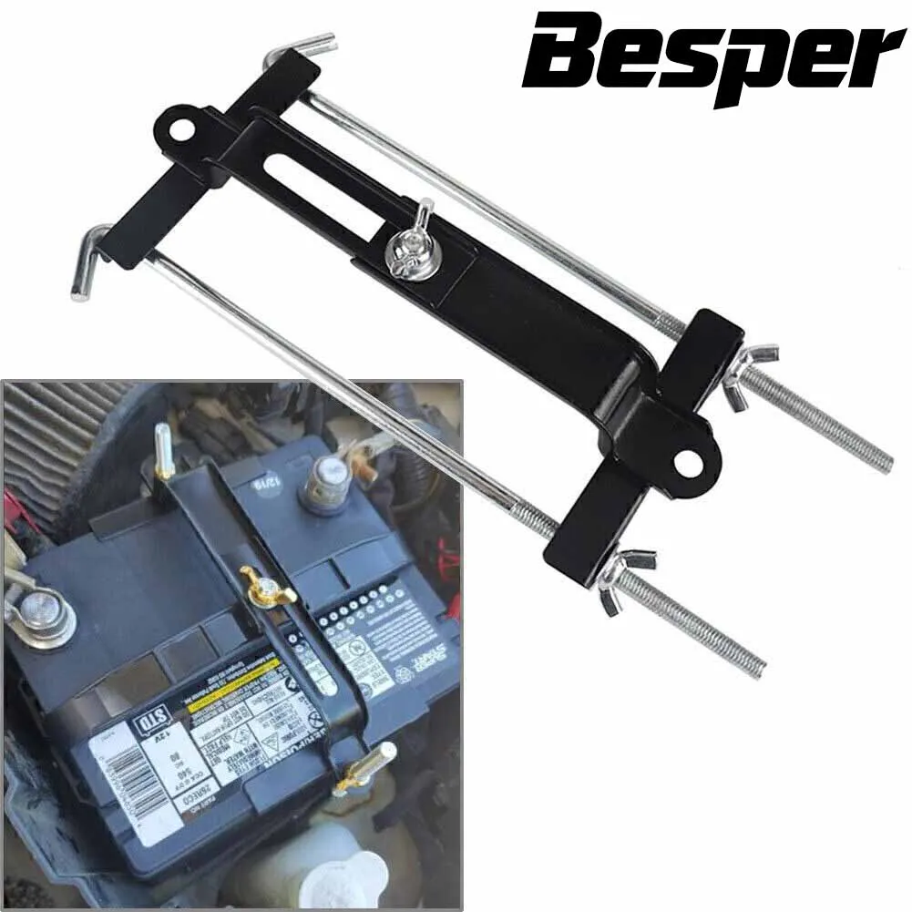 Support batterie réglable en fer avec vis de serrage, fixation robuste pour batterie de voiture