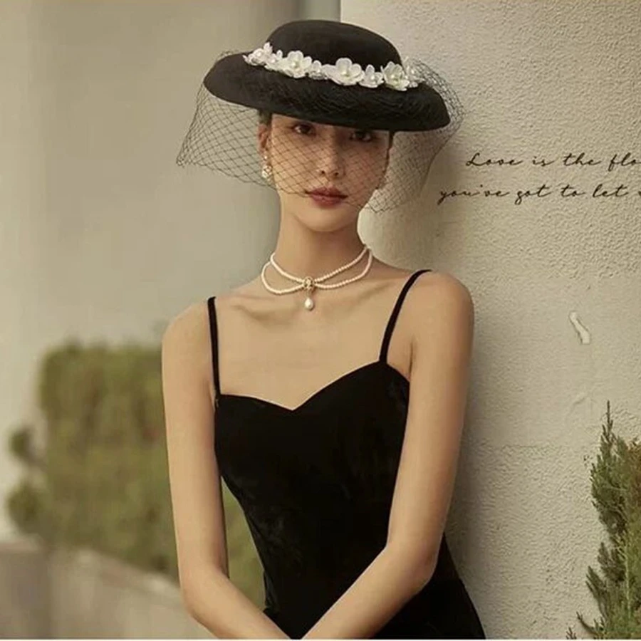 Fascinator Hats-Black Bride Hats Wedding fascinators for women