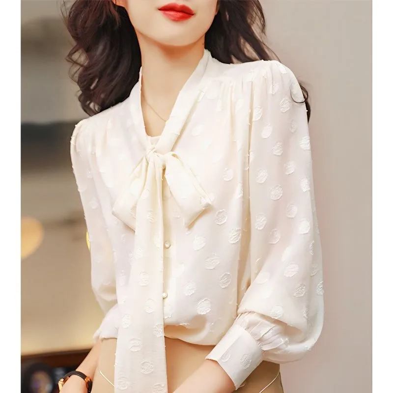 

Streamer Shirt Female Sense of Design Light Luxury Sense of Advanced Jacket 2024 Spring and Autumn Western Style Top Grade Bow