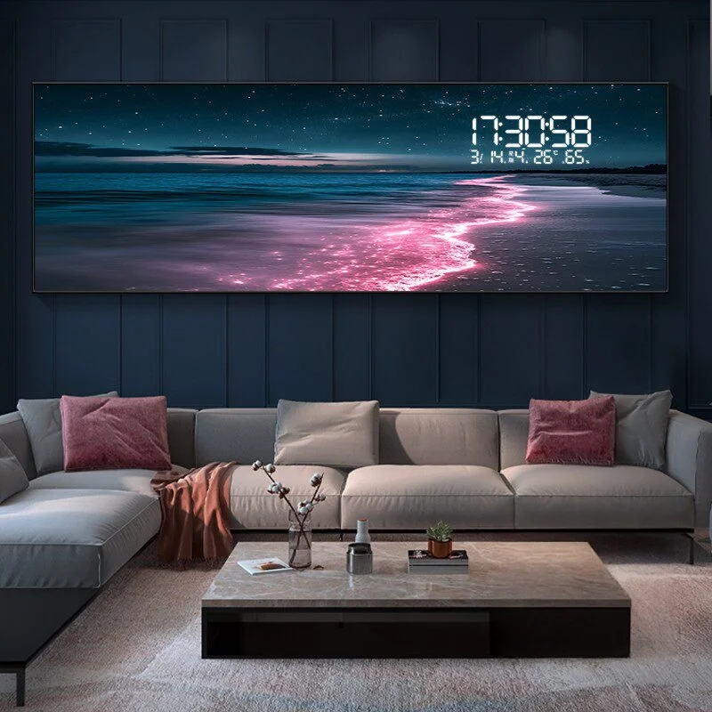 Lampada da Parete Moderna a LED con Effetto Onde Marine, Orologio Elettronico e Luce Decorativa per Soggiorno, Camera da Letto e Sfondo Divano - immagine 6
