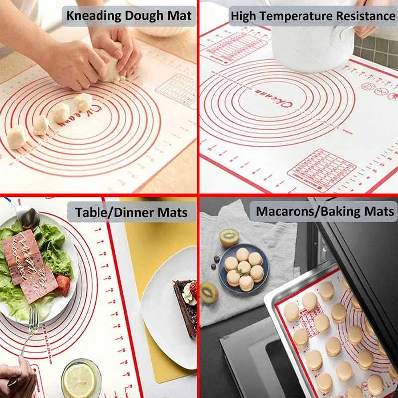 60*40cm Reusable Silicone Baking Mat Kneading Dough Pad Baking Tray With Dough Cutter Pizza Pastry Maker Holder Kitchen Oven Mat
