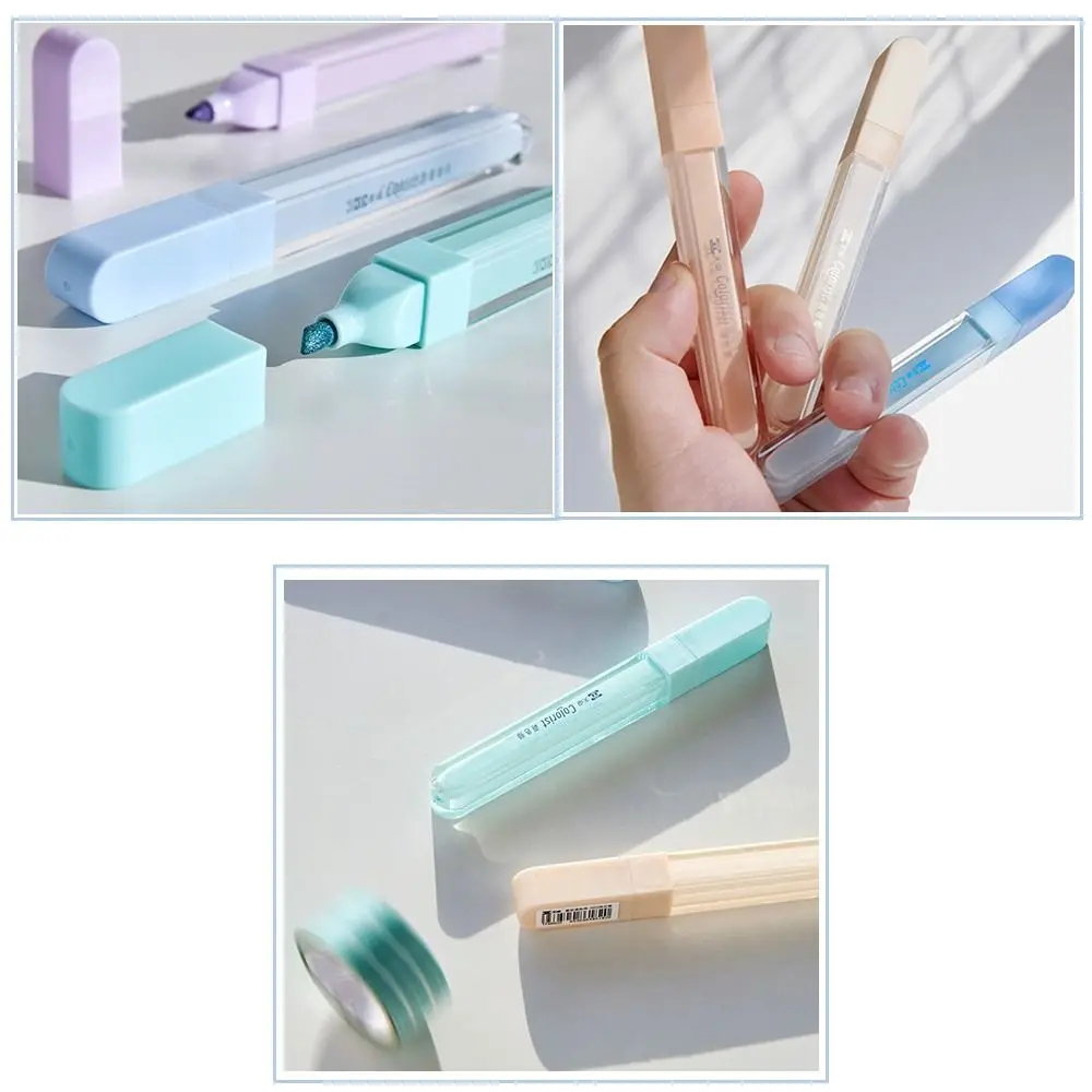 그라데이션 스파클링 하이라이터 학생 형광 펜, 컬러 마커 펜, 눈 보호 그래피티, 손 계정 펜, 3 개/세트