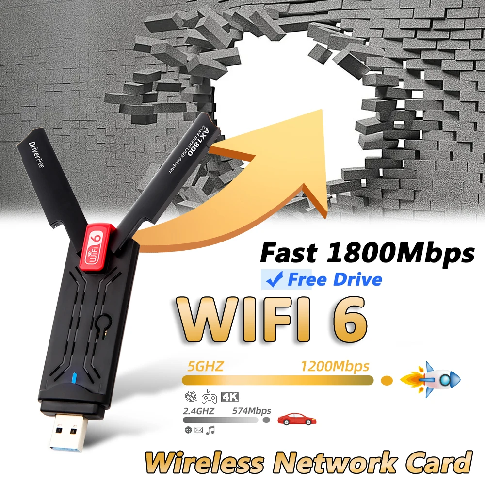 1800Mbps Wifi 6 Scheda Di Rete Usb Dongle Wi-Fi Wireless 3.0 Adattatore Usb 2.4G/5Ghz Dual Band 802.11Ax Adattatore Wifi Per Windows 11