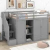 Bed Frame Functional Twin Loft Bed with Stairs 2Drawer and 3 Shelves Twin Size Loft Bed Frame with Wardrobe No Box Spring Needed 2