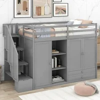 Bed Frame Functional Twin Loft Bed with Stairs 2Drawer and 3 Shelves Twin Size Loft Bed Frame with Wardrobe No Box Spring Needed 2