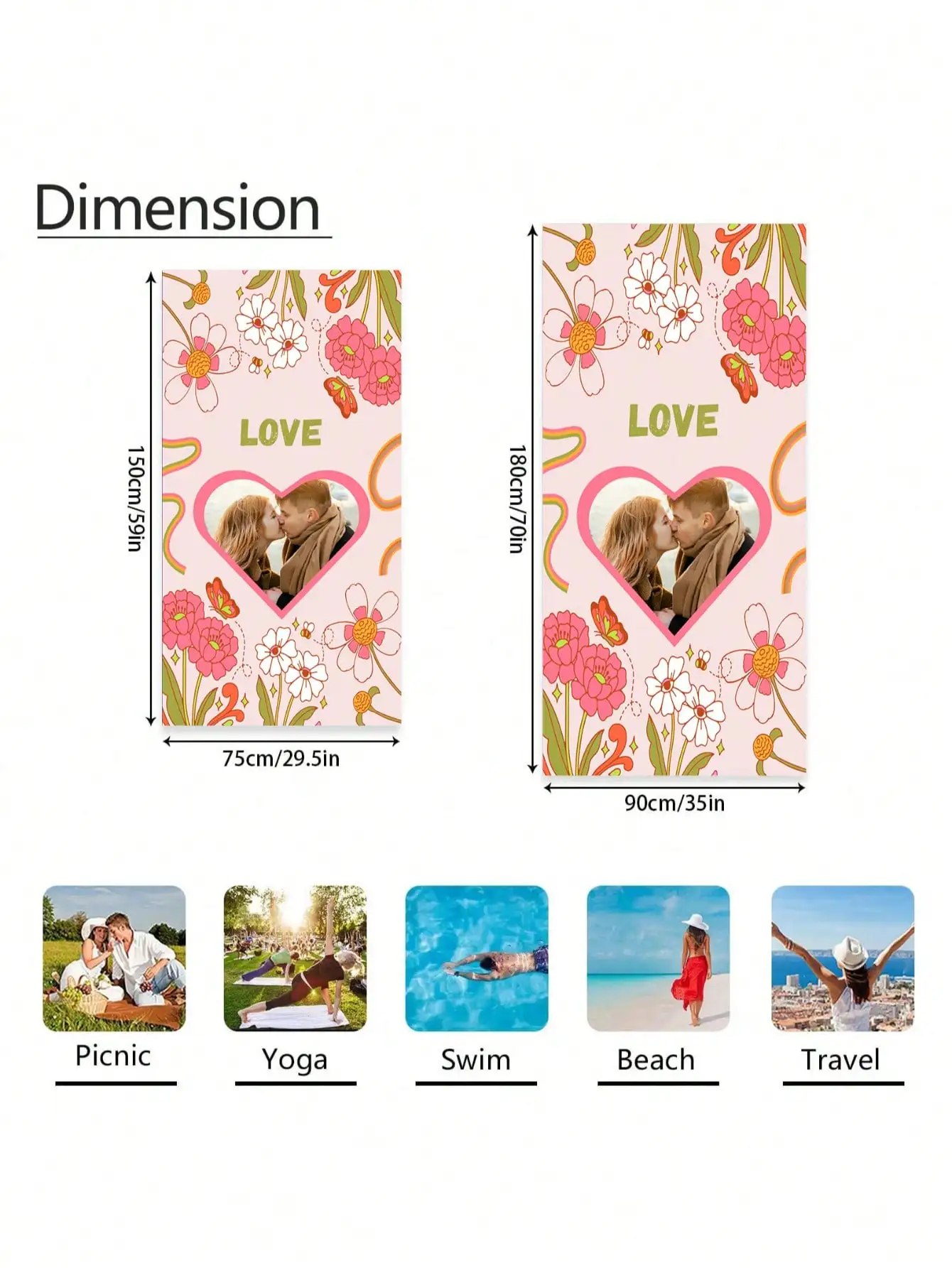 1 Stück personalisiertes Strandtuch mit individuellem Muster, individuell mit Ihrem Namen und Foto versehen, geeignet für den Einsatz am Strand – Detail 6
