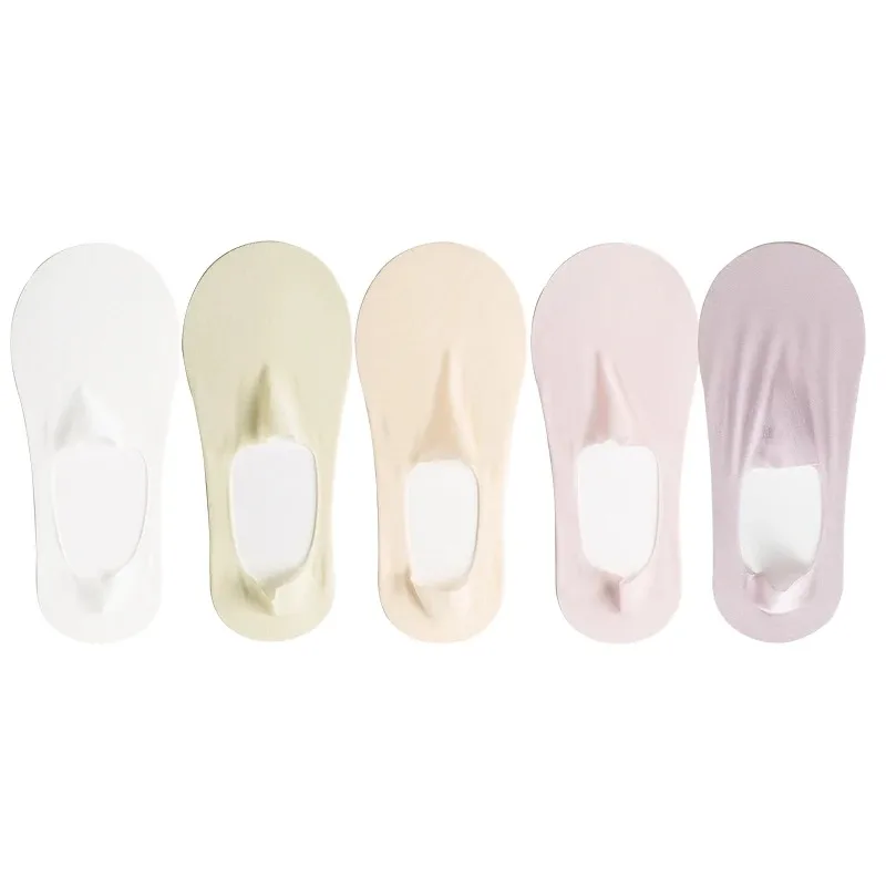 Silicone Socks Women's Summer Ultra-thin Invisible Low Cut Anti-slip Mesh No Show Ice Silk Solid Boat Socks 5 Pairs/Lot