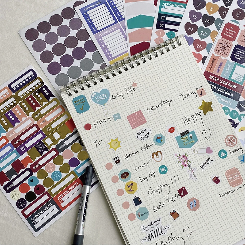 1748Pcs Planner Stickers for Diary Accessories Stickers Notebook DIY Material Scrapbooking Stickers for Notebooks Stationery 1 sheet kawaii cartoon 3d puffy llama alpaca stickers stationery accessories for planner journal notebook diary scrapbooking