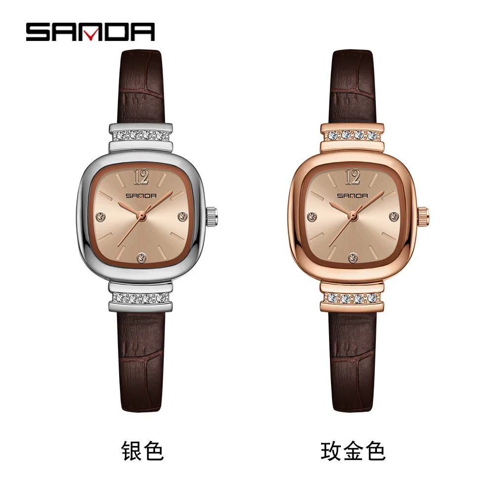 SANDA/Sanda New Product 7052 Belt Compact Instagram Style Fashionable and Versatile Women's Square Quartz Watch
