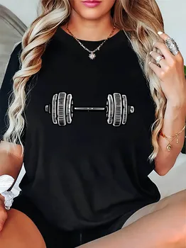 WomenS Casual Fitness T-Shirt with Dumbbell Graphic Brown Short Sleeve Round Neck Comfortable Summer Top 1