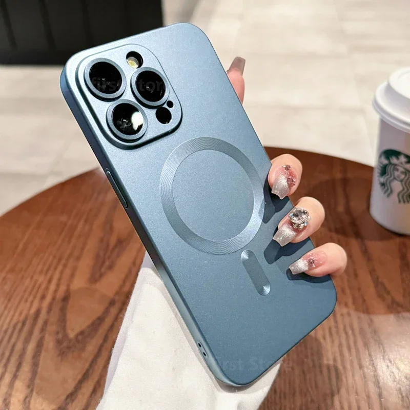 thumbnail image 1 of Luxury Matte Magsafe Antiskid Soft Case For iPhone 15 14 13 12 11 Pro Max Plus Magnetic Wireless Charge Full Lens Protect Cover, 1 of 5