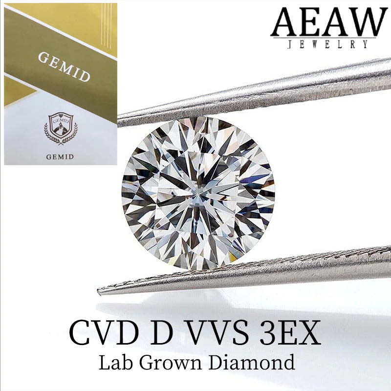 

Lab-Grown CVD Diamond GEMID Certified Round Cut Loose Diamond D Color 1CT-1.5CT VVS Clarity 3EX