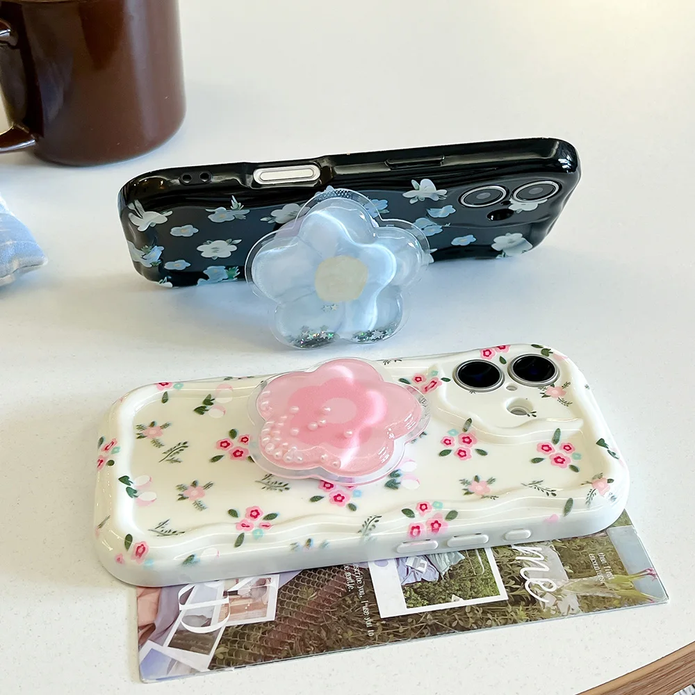 Korean Floral Grip Holder Phone Case Cover