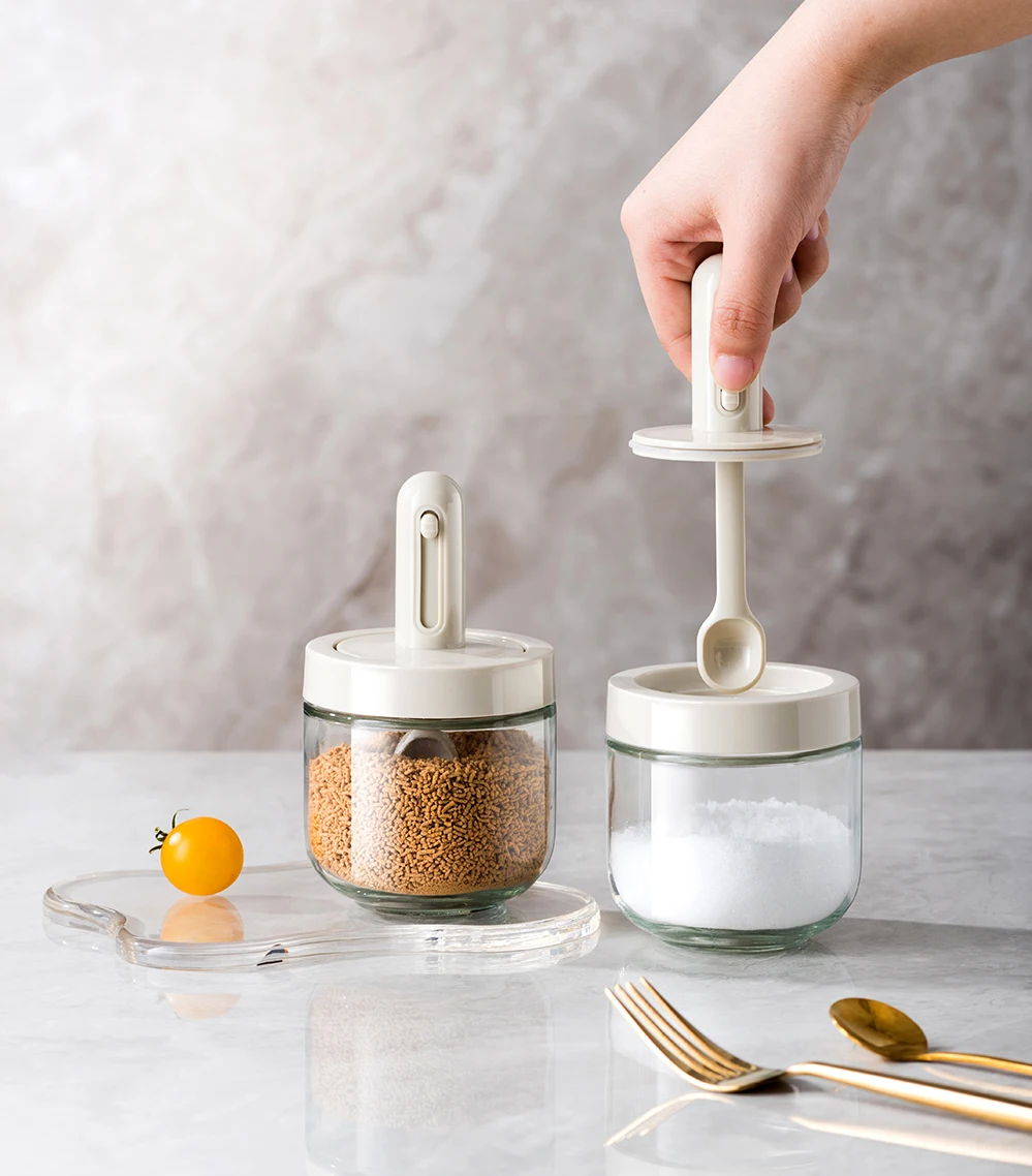 Retractable Spoon Seasoning Jar Spoon Lid Integrated Seasoning Can Salt Spice Container with Lid Sugar Bowl